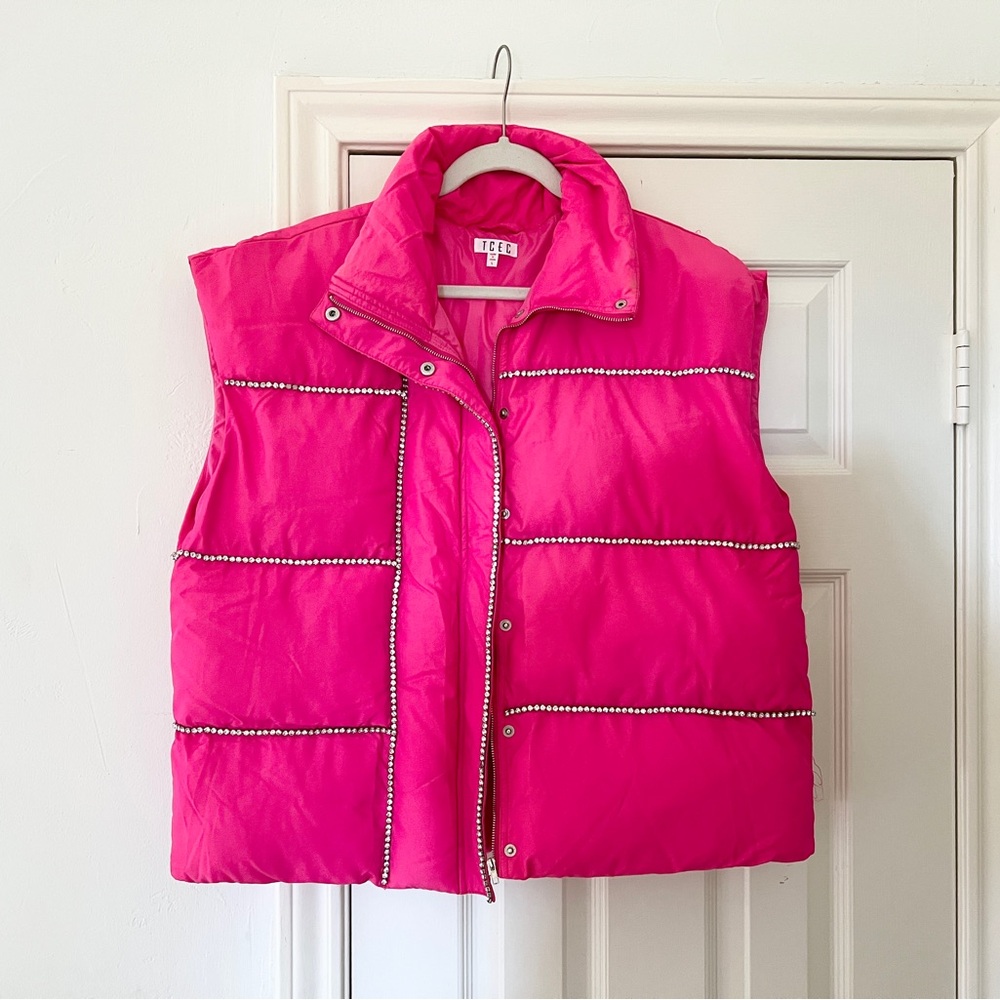 TCEC Fuchsia Rhinestone Puffer Vest - Picture 2 of 5